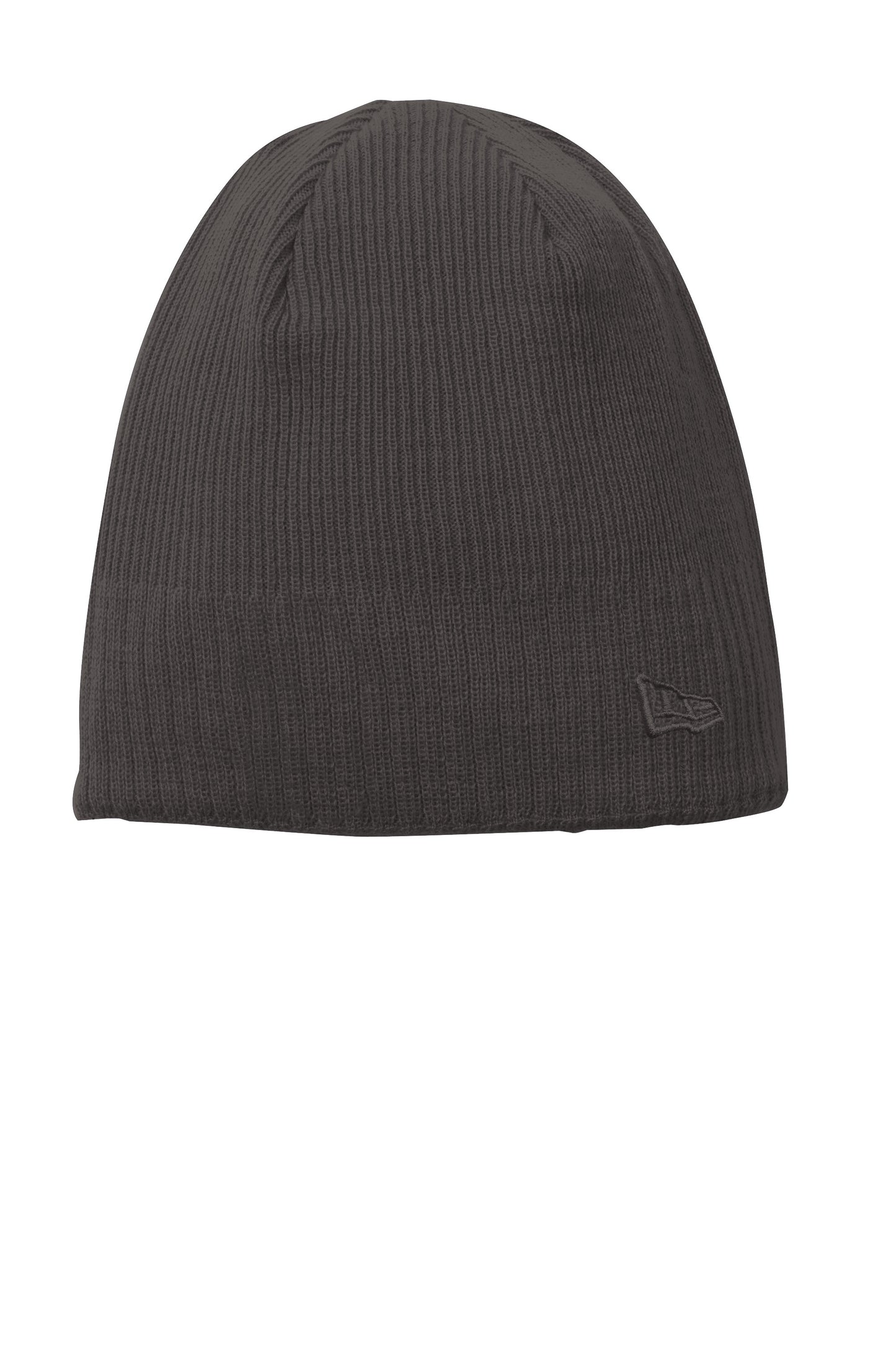 Dark gray knit beanie with a brand logo on a white background embroidered New Era® Knit Beanie