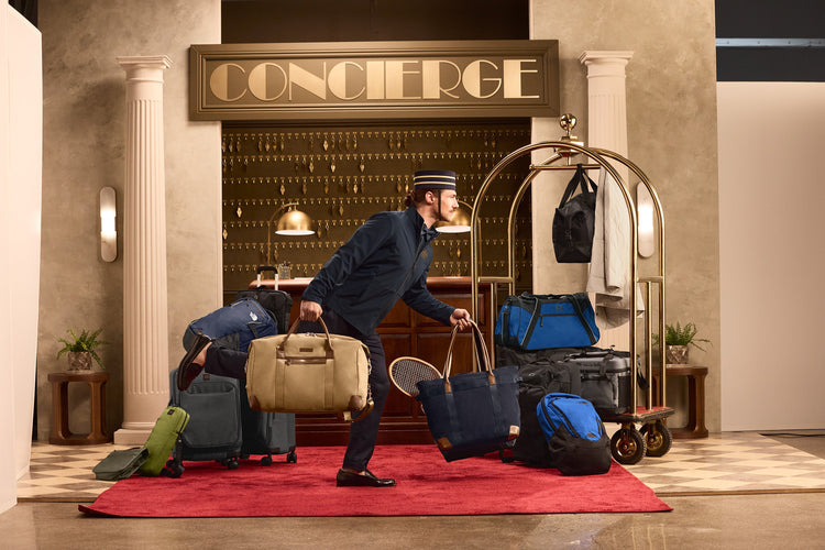 bell boy with lots of bags, ready for embroidery