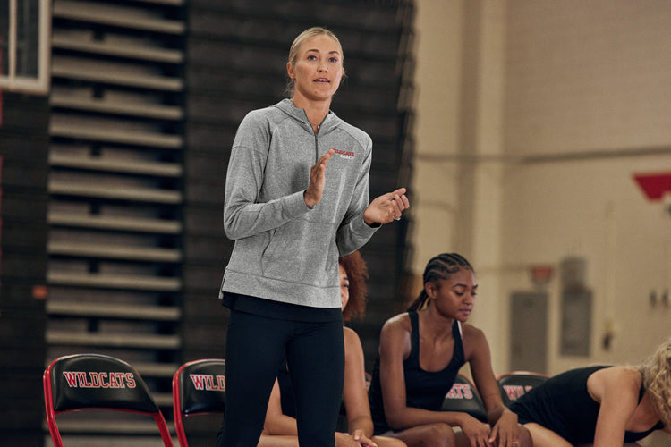 performance sweatshirt, female coaching sports, needing embroidery