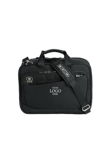 Black carrying case with a strap on a white background embroidered OGIO® Element Messenger