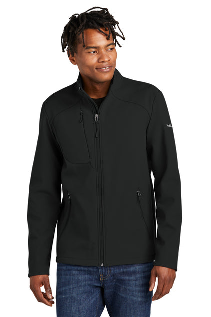 Man wearing a black jacket on a white background, embroidered Eddie Bauer® Stretch Soft Shell Jacket