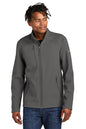 Man wearing a gray soft shell jacket on a white background, embroidered Eddie Bauer® Stretch Soft Shell Jacket