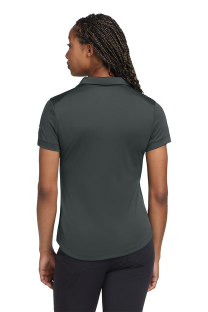 Person wearing a dark green polo shirt on a white background, embroidered, Nike Women's Dri-FIT Players Modern Fit Polo