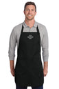 Man wearing a black apron with customizable text on a white background Port Authority ® Full-Length Two-Pocket Bib Apron, Embroidered