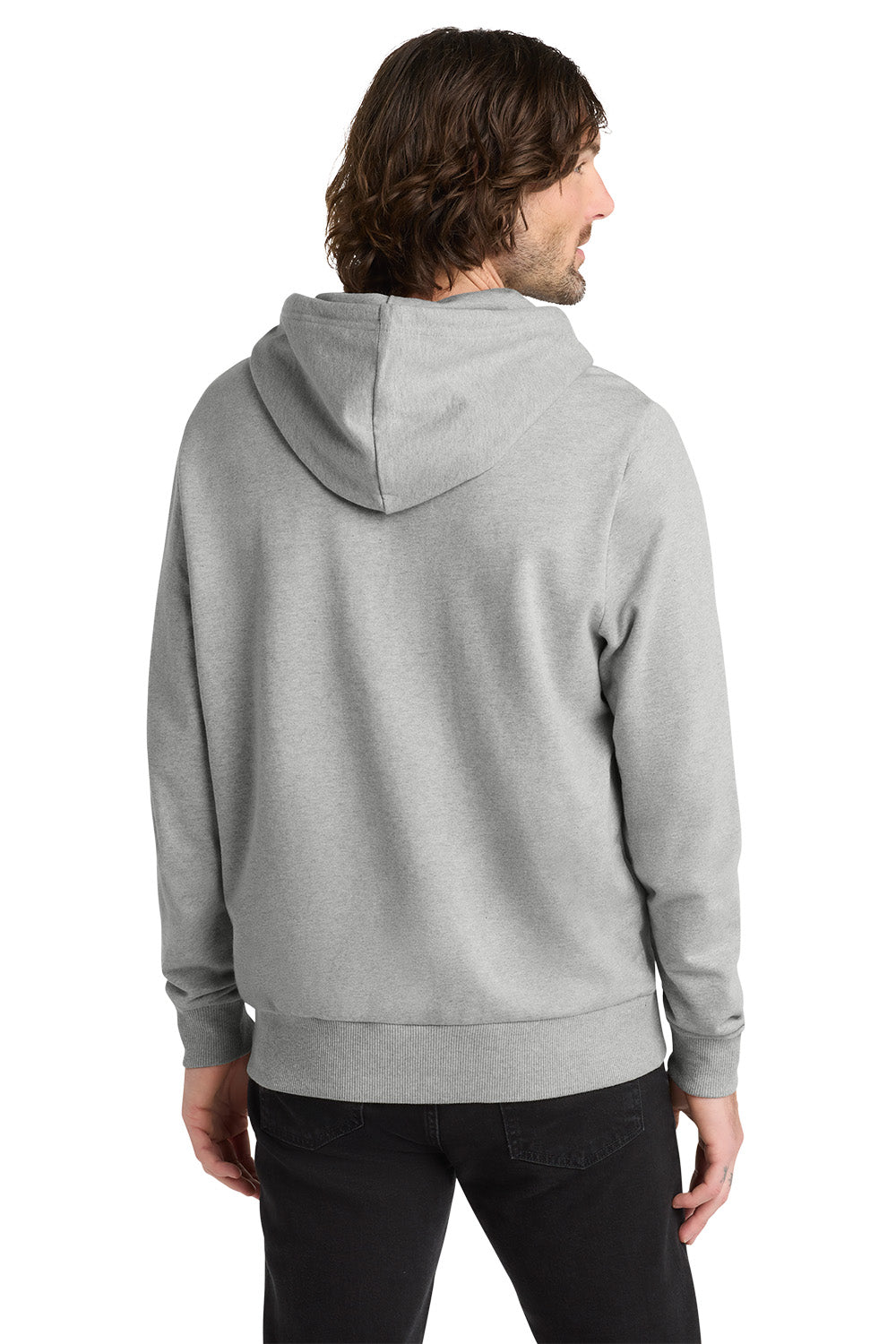 Man wearing a gray hoodie from behind on a white background, Embroidered Allmade® Unisex Organic French Terry Pullover Hoodie