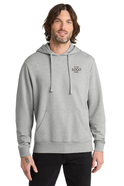 Man wearing a gray hoodie with a customizable logo area on a white background, Embroidered Allmade® Unisex Organic French Terry Pullover Hoodie
