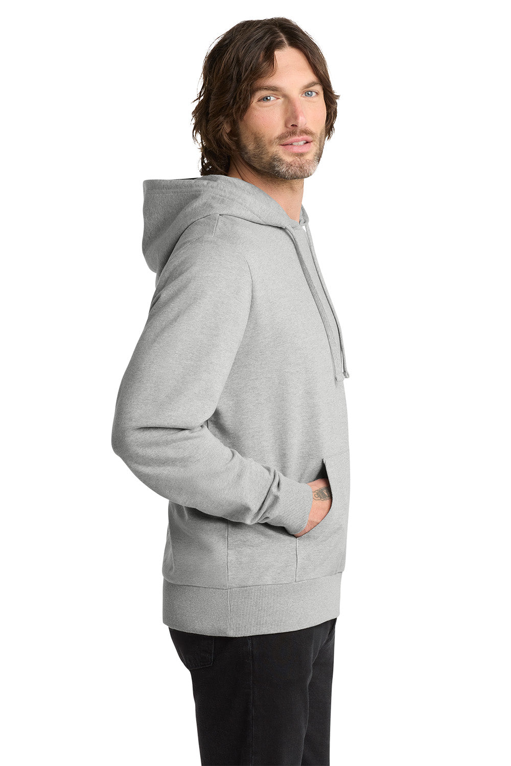 Man wearing a gray hoodie on a white background, Embroidered Allmade® Unisex Organic French Terry Pullover Hoodie