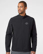 Man wearing a black jacket on a white background. Adidas Men's Wind Resistant Full-Zip Jacket, Embroidered by Helmsman Stitch Co.