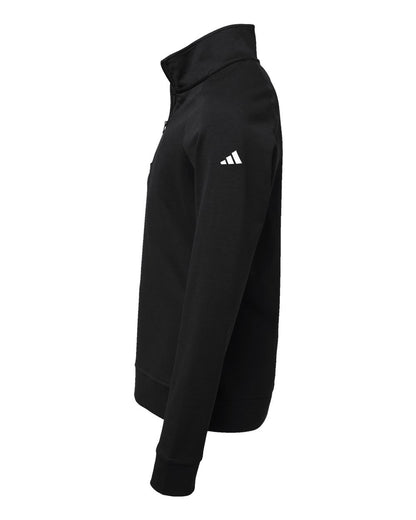 Black Adidas hoodie on a white background. Adidas Youth Performance Quarter-Zip Pullover, Embroidered by Helmsman Stitch Co.