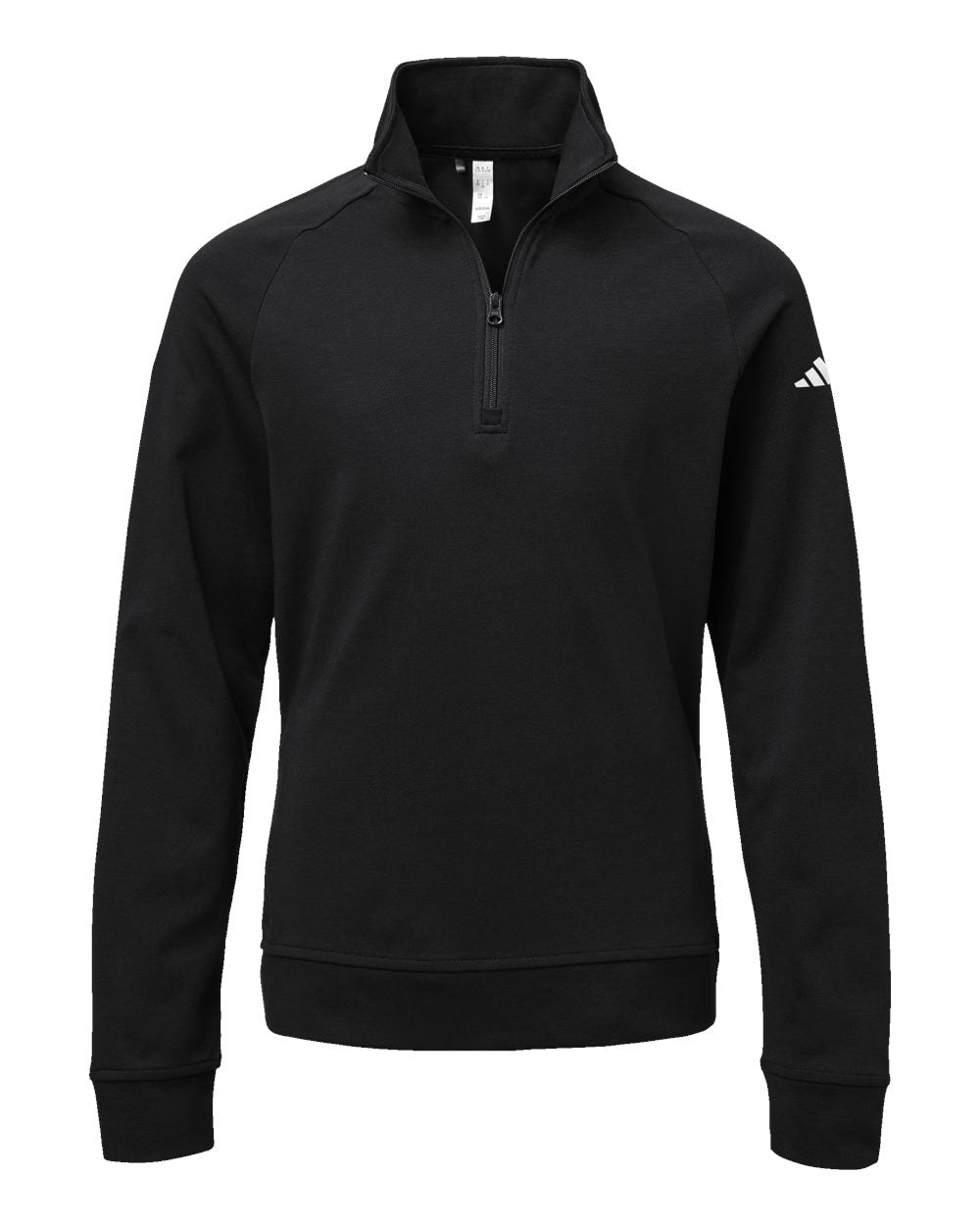 Black quarter-zip sweatshirt with Adidas logo on a white background. Adidas Youth Performance Quarter-Zip Pullover, Embroidered by Helmsman Stitch Co.