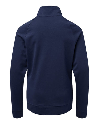 Navy blue jacket on a white background. Adidas Youth Performance Quarter-Zip Pullover, Embroidered by Helmsman Stitch Co.