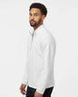 Man wearing a white zip-up sweatshirt on a light gray background. Adidas Men's Spacer Quarter-Zip Pullover, Embroidered