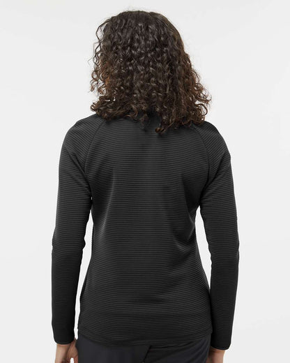 Person wearing a black long-sleeve shirt against a white background. Adidas Women's Spacer Quarter-Zip Pullover, Embroidered by Helmsman Stitch Co.