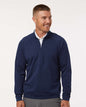 Man wearing a navy blue quarter-zip pullover on a white background. Adidas Men's Club Quarter-Zip Pullover, Embroidered by Helmsman Stitch Co.