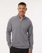Man wearing a gray Adidas pullover on a white background. Adidas Men's Club Quarter-Zip Pullover, Embroidered by Helmsman Stitch Co.