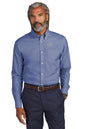 Man wearing a blue button-up shirt with a logo on a white background embroidered Brooks Brothers® Wrinkle-Free Stretch Pinpoint Shirts