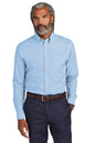 Man wearing a light blue button-up shirt and dark blue pants on a white background embroidered Brooks Brothers® Wrinkle-Free Stretch Pinpoint Shirts