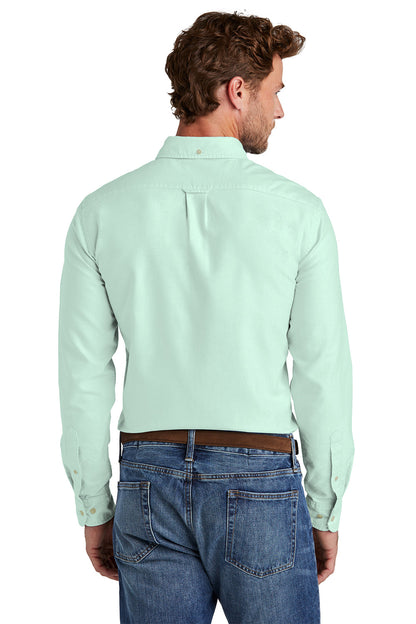 Man wearing a light green shirt and blue jeans on a white background embroidered Brooks Brothers® Casual Oxford Cloth Shirt