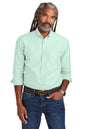 Man wearing a light green button-up shirt and blue jeans on a white background embroidered Brooks Brothers® Casual Oxford Cloth Shirt