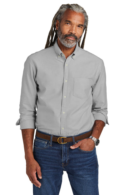 Man wearing a gray button-up shirt and blue jeans on a white background embroidered Brooks Brothers® Casual Oxford Cloth Shirt