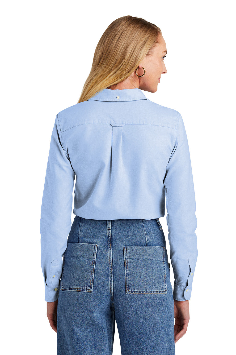 Woman wearing a light blue denim shirt and jeans on a white background embroidered Brooks Brothers® Women’s Casual Oxford Cloth Shirt