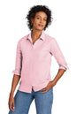 Woman wearing a pink shirt and blue jeans on a white background embroidered Brooks Brothers® Women’s Casual Oxford Cloth Shirt