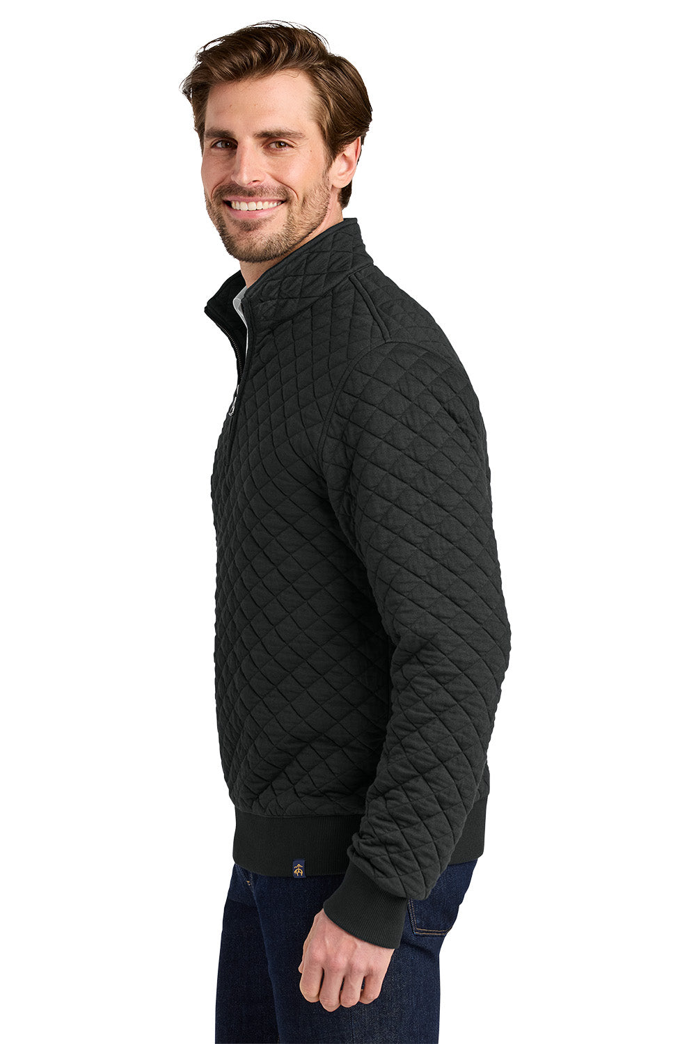 Man wearing a black quilted jacket on a white background Brooks Brothers® Diamond Quilt 1/4-Zip, Embroidered