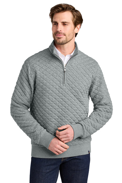 Man wearing a gray quilted pullover with a white shirt underneath on a white background Brooks Brothers® Diamond Quilt 1/4-Zip, Embroidered