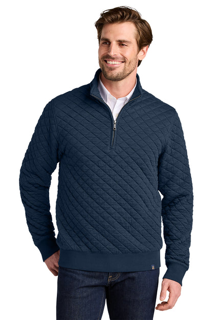 Man wearing a navy quilted sweater on a white background Brooks Brothers® Diamond Quilt 1/4-Zip, Embroidered