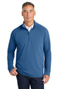 Man wearing a blue pullover with a white shirt underneath on a white background, Brooks Brothers® Luxe Performance 1/4-Zip, Embroidered