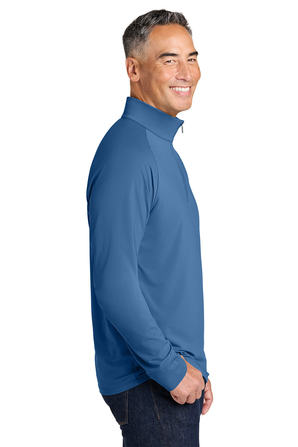 Man wearing a blue pullover on a white background, Brooks Brothers® Luxe Performance 1/4-Zip, Embroidered