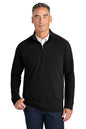 Man wearing a black long-sleeve shirt with a quarter-zip design on a white background, Brooks Brothers® Luxe Performance 1/4-Zip, Embroidered