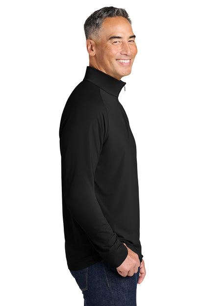 Man wearing a black turtleneck sweater on a white background, Brooks Brothers® Luxe Performance 1/4-Zip, Embroidered