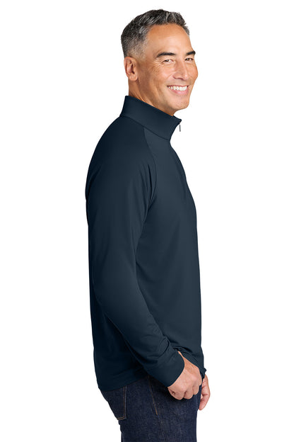 Man wearing a navy long-sleeve shirt on a white background, Brooks Brothers® Luxe Performance 1/4-Zip, Embroidered