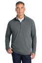 Man wearing a gray pullover with a white shirt underneath on a white background, Brooks Brothers® Luxe Performance 1/4-Zip, Embroidered