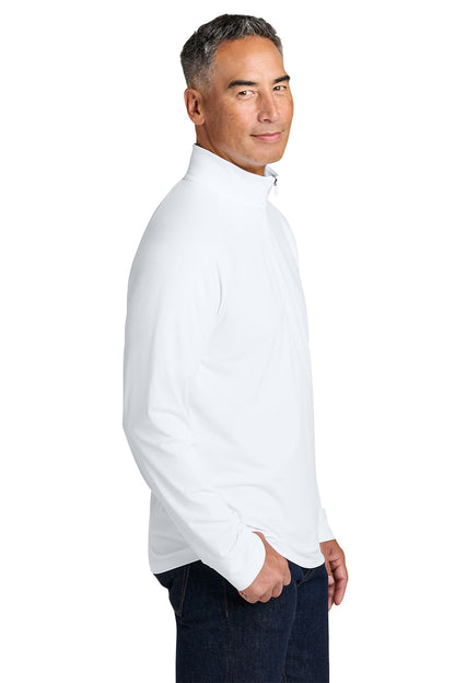Man wearing a white long-sleeve shirt on a white background, Brooks Brothers® Luxe Performance 1/4-Zip, Embroidered