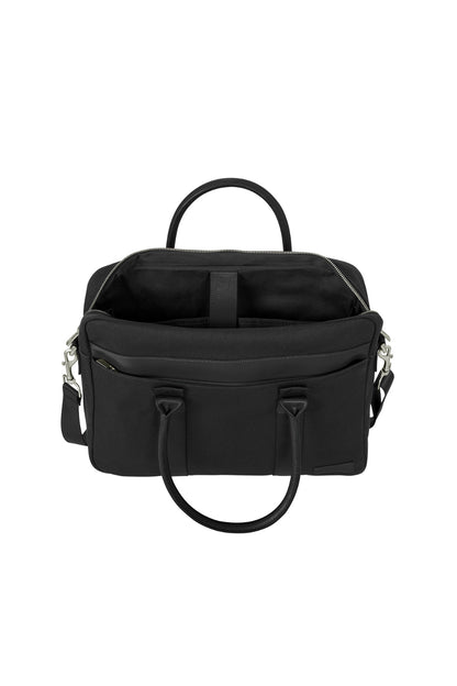 Black backpack with multiple straps on a white background embroidered Brooks Brothers® Wells Briefcase
