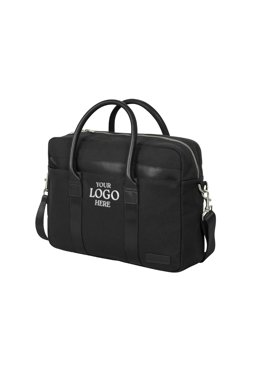 Black leather briefcase with customizable logo area on a white background embroidered Brooks Brothers® Wells Briefcase