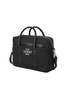 Black leather briefcase with customizable logo area on a white background embroidered Brooks Brothers® Wells Briefcase