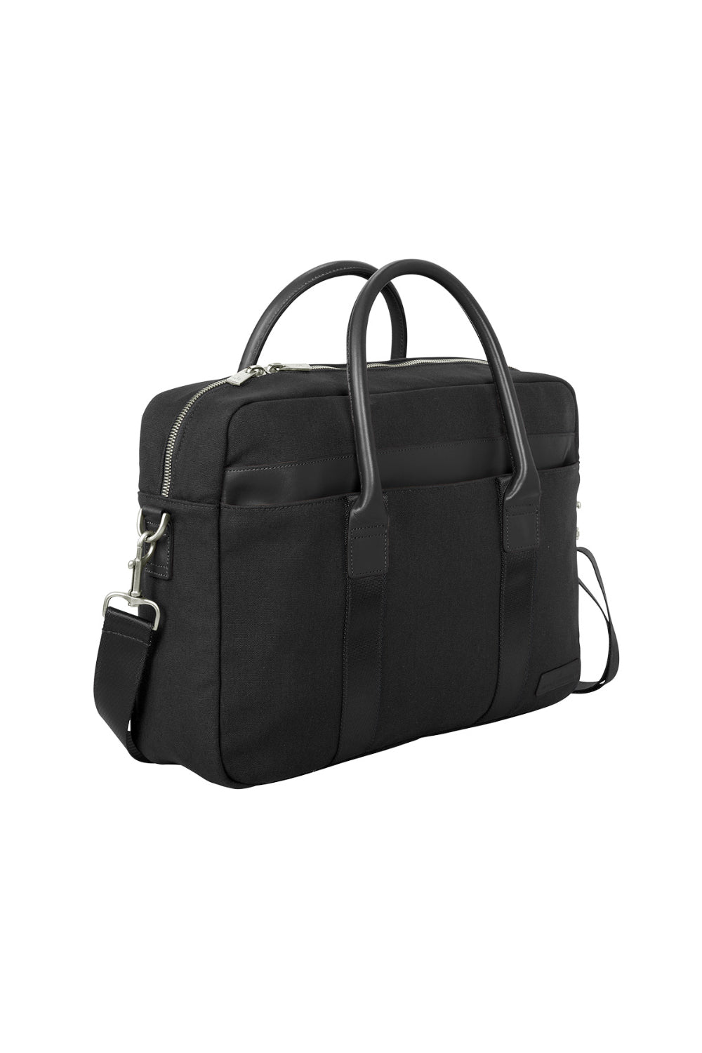Black briefcase with shoulder strap on a white background embroidered Brooks Brothers® Wells Briefcase