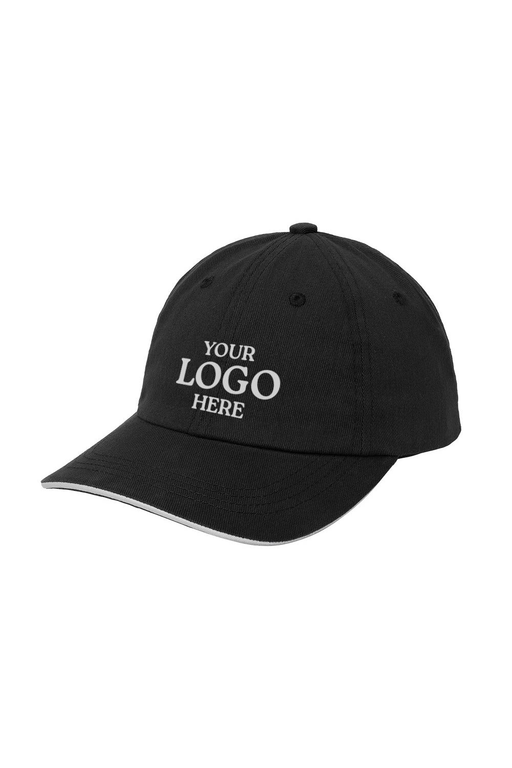 Black cap with 'Your Logo Here' text on a white background Port Authority® Reflective Sandwich Bill Cap, Embroidered