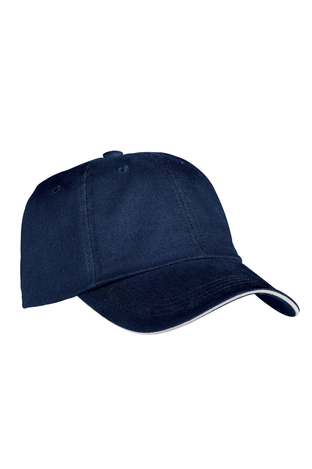 Navy blue cap with white trim on a white background Port Authority® Reflective Sandwich Bill Cap, Embroidered