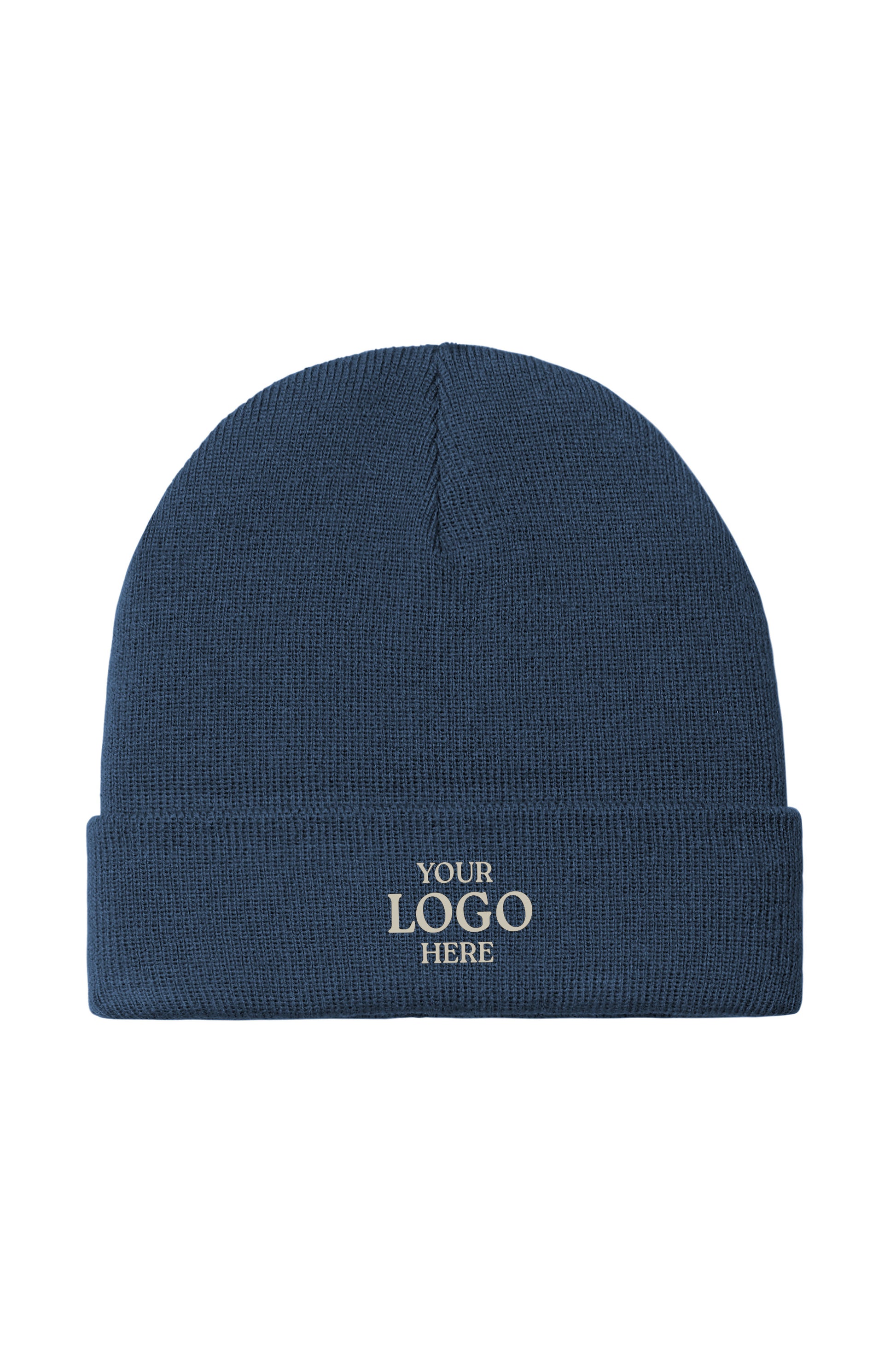 Blue beanie with space for customization on a white background Port Authority® Knit Cuff Beanie, Embroidered