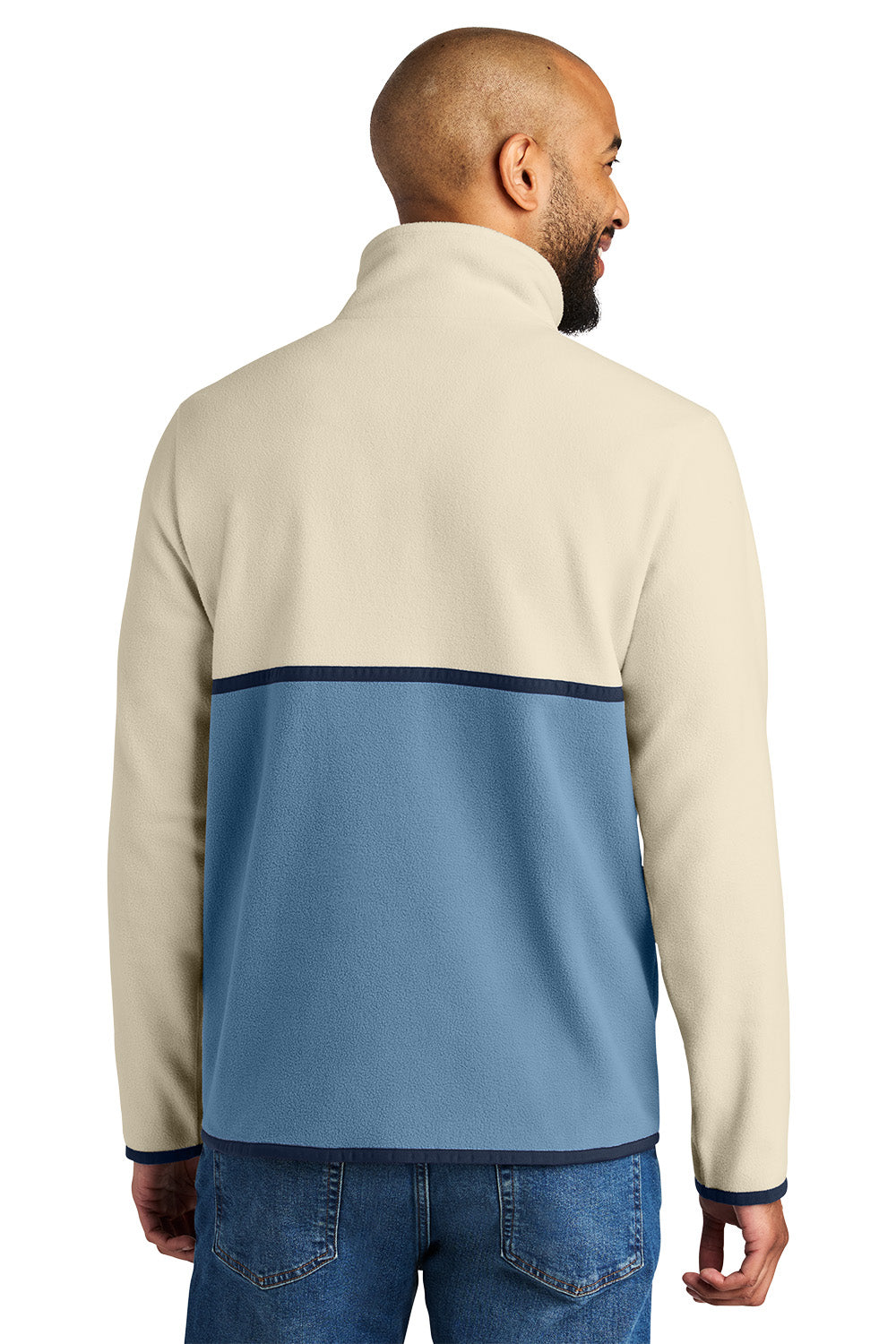 Man wearing a beige and blue color-blocked pullover on a white background Cotopaxi® Amado 1/2-Zip Fleece, Embroidered