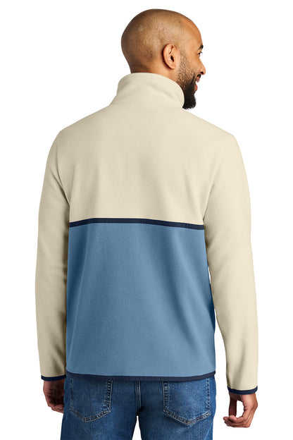 Man wearing a beige and blue color-blocked pullover on a white background Cotopaxi® Amado 1/2-Zip Fleece, Embroidered