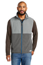Man wearing a gray and brown color-blocked jacket on a white background, Embroidered Cotopaxi® Amado Fleece Vest