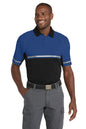 Man wearing a black and blue striped polo shirt with gray pants on a white background CornerStone® Select Lightweight Snag-Proof Enhanced Visibility Polo, Embroidered