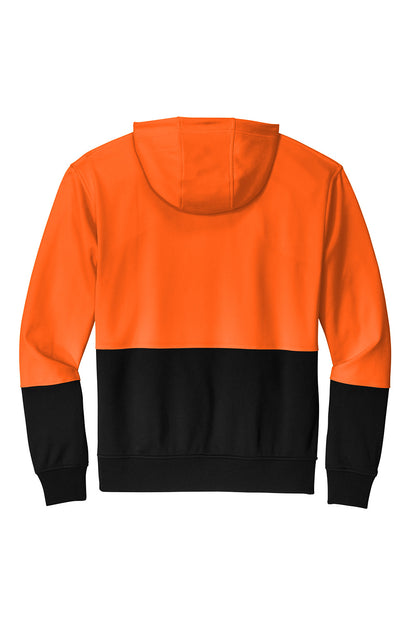 Orange and black hoodie with a plain white background CornerStone® Enhanced Visibility Fleece Pullover Hoodie, Embroidered