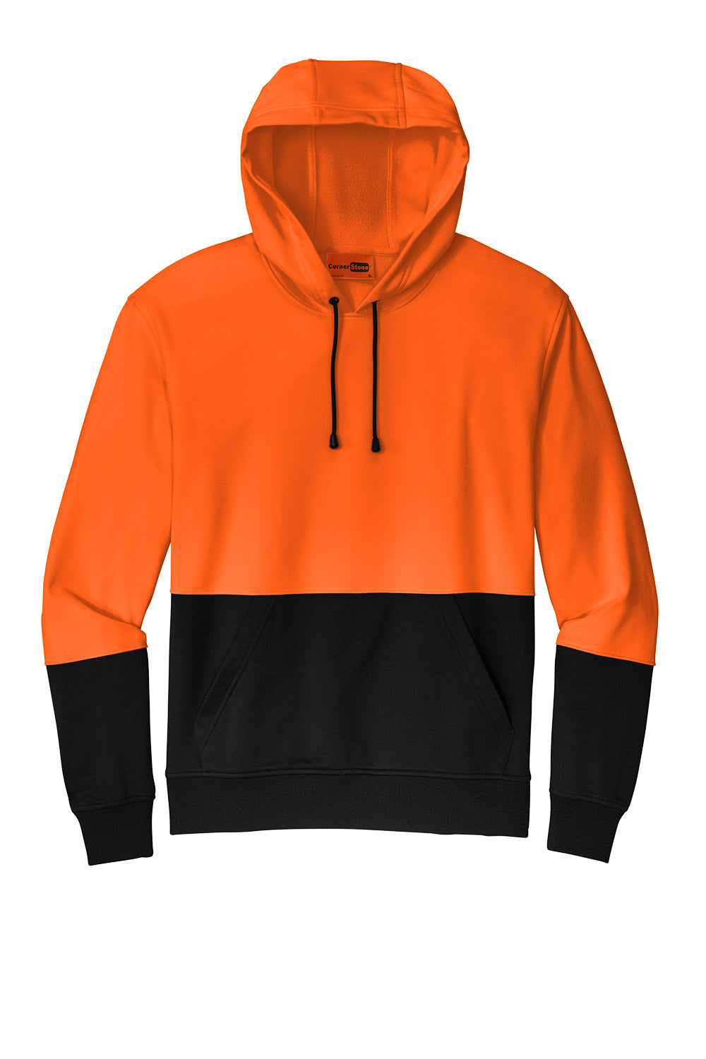 Orange and black hoodie on a white background CornerStone® Enhanced Visibility Fleece Pullover Hoodie, Embroidered