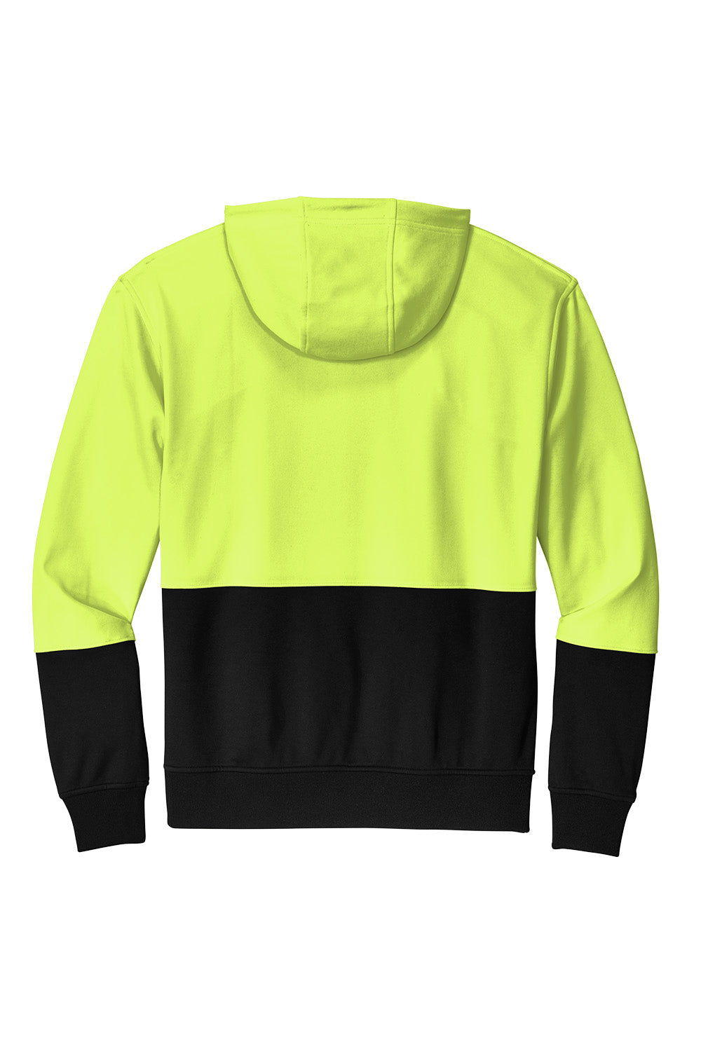 Back view of a high-visibility yellow and black hoodie on a white background CornerStone® Enhanced Visibility Fleece Pullover Hoodie, Embroidered